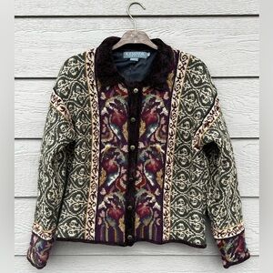 Vintage Icelandic Design Nordic Fair Isle Wool Cardigan Sweater M Lined